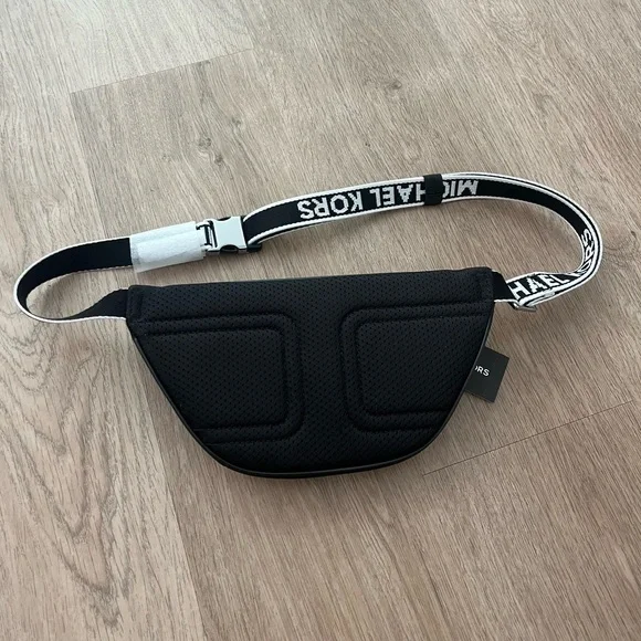 Michael Kors Black Pebbled Leather Logo Belt Bag with Branded Strap